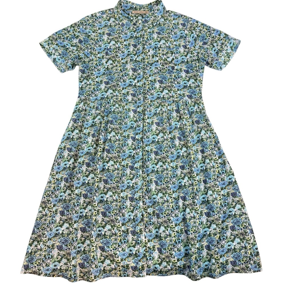 Dress Addict Midi Dress Floral Print Short Sleeve MD Button Front Cotton Pockets